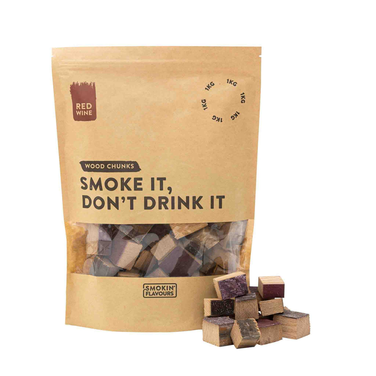Verpakking Smokin' Flavours Rookchunks Rode Wijnvaten 1 kg – rookhout van eikenhouten wijnvaten