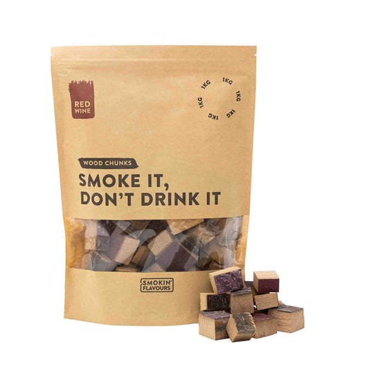 Verpakking Smokin' Flavours Rookchunks Rode Wijnvaten 1 kg – rookhout van eikenhouten wijnvaten