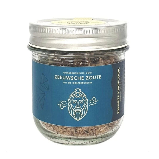 Pot Zeeuwsche Zoute zeezout met zwarte knoflook van 100 gram